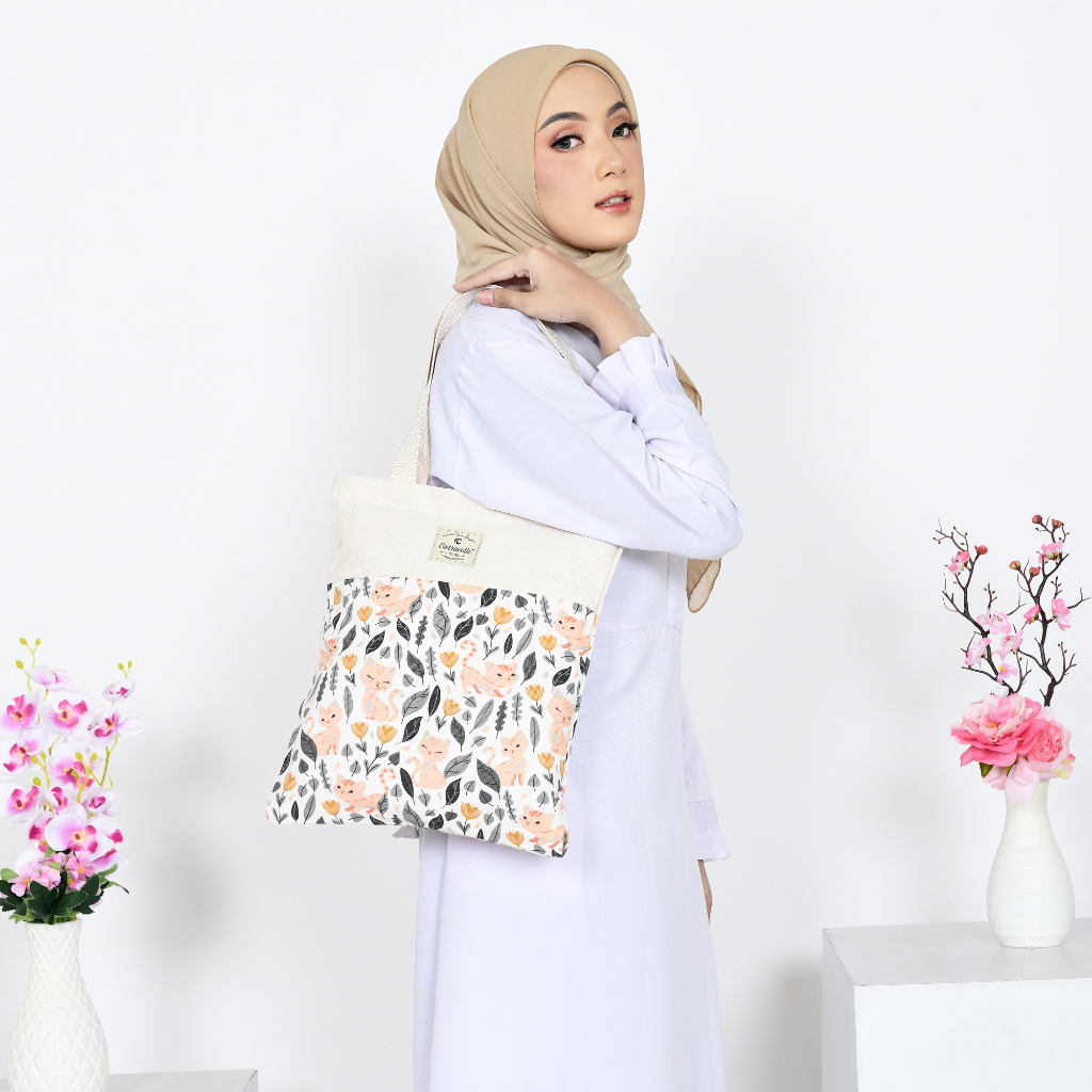 Tote Bag Resleting Wanita Bahan Totebag Kanvas Motif Aesthetic Model Kekinian Bahan Canvas Tebal