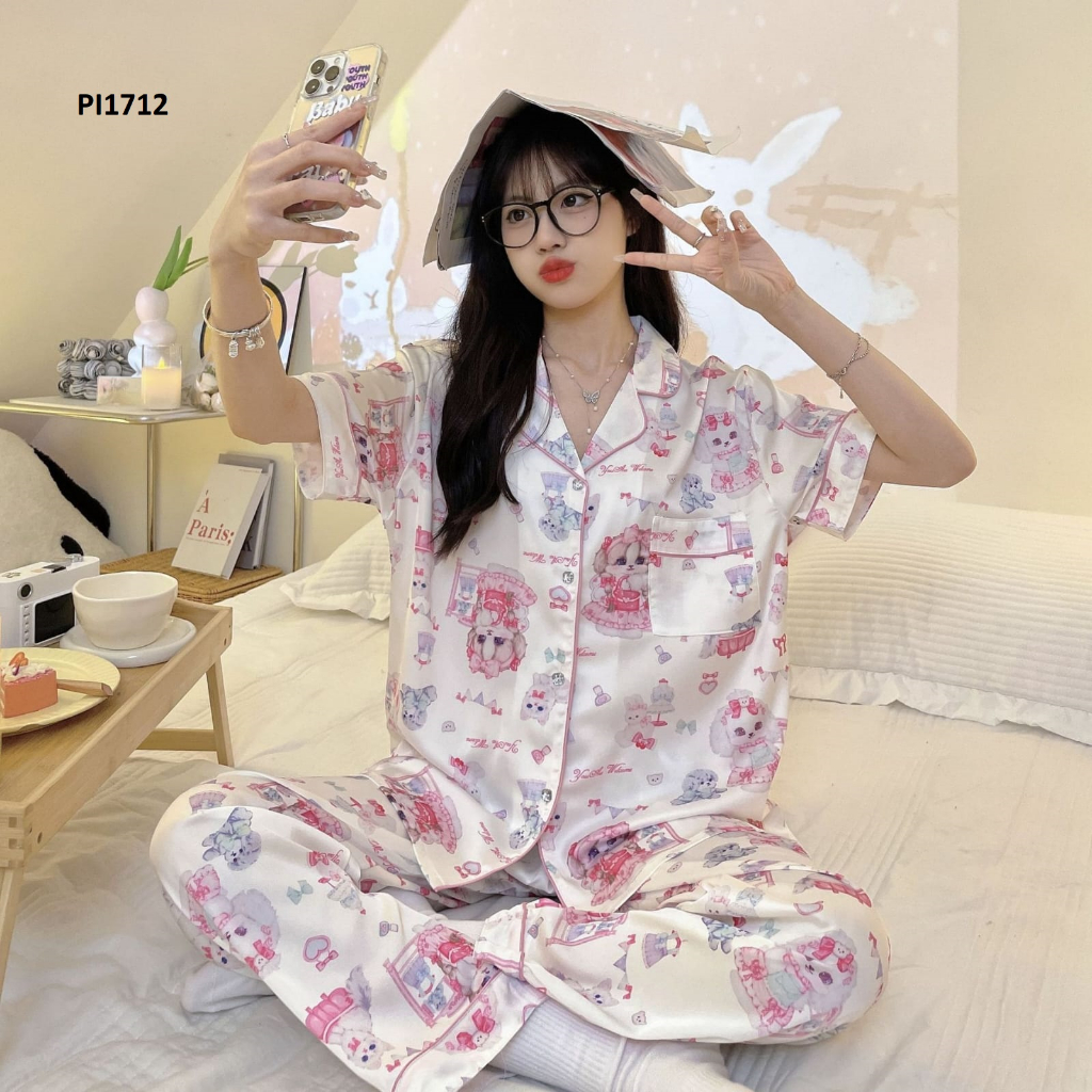 PIYAMA 3IN1 WANITA BAJU TIDUR SUTRA PI1712