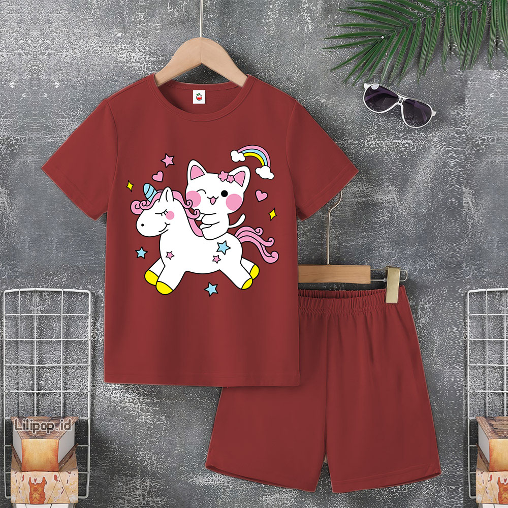 Baju Anak Stelan Usia 4-10 Tahun UNICORN Kaos 3/4 Cowok Cewek  Celana Pendek Harian