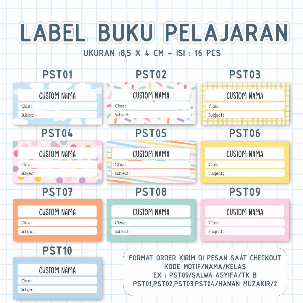 16 PCS STICKER LABEL BUKU PELAJARAN AESTHETIC