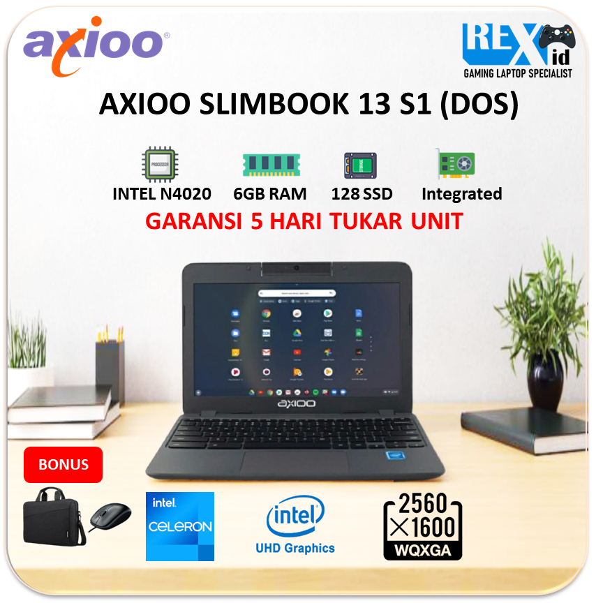 AXIOO SLIMBOOK 13 S1 (N4020 6gb 256ssd W10Pro 13.3inch Wqxga IPS 2.5K)
