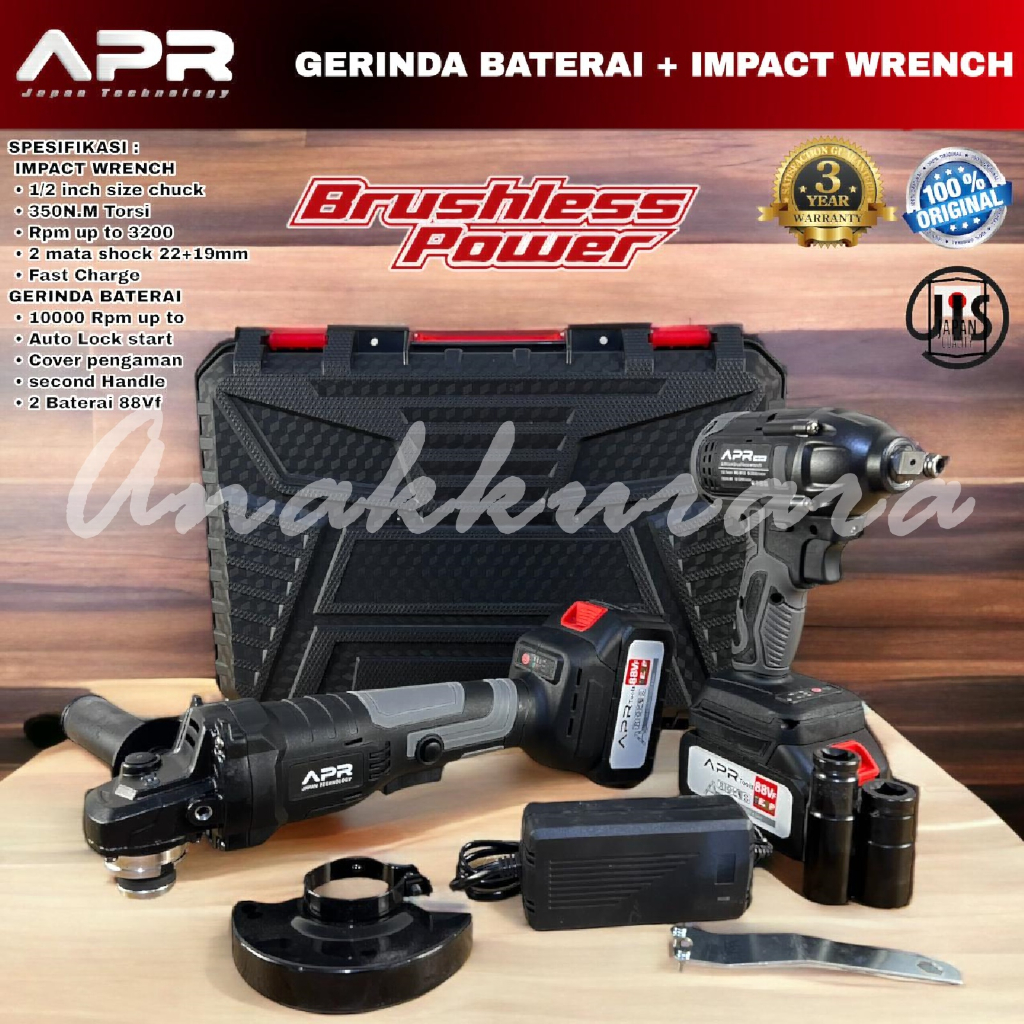 PAKET COMBO BOR IMPACT WRENCH APR JAPAN + GERINDA CORDLESS