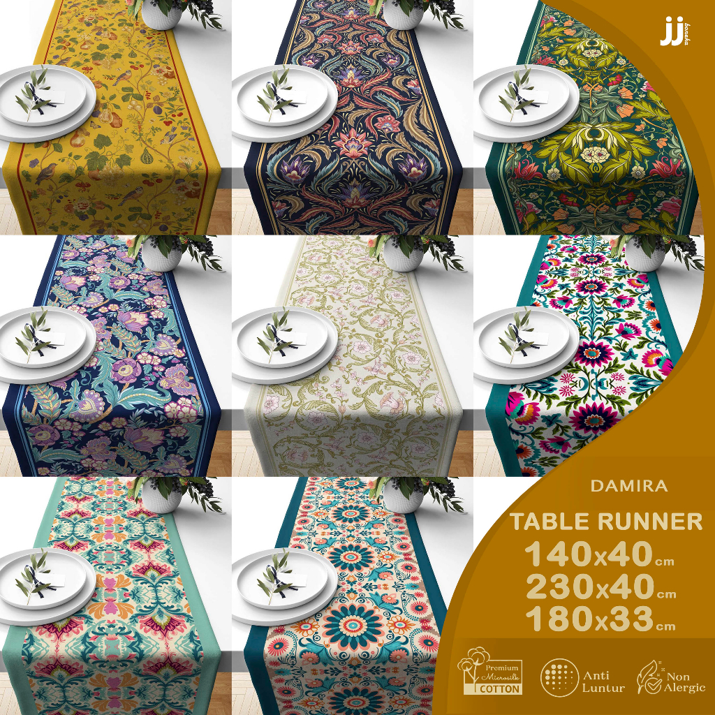 TABLE RUNNER TAPLAK MEJA MOTIF DAMIRA 140X40 230X40 180X33 CM SERIES PREMIUM PRINTING
