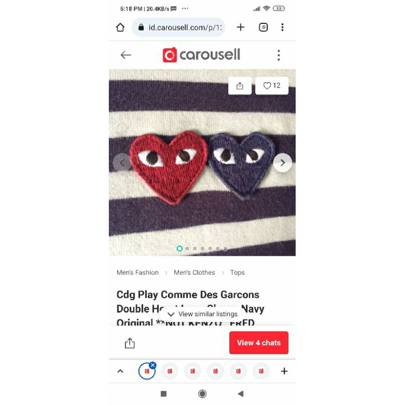 Cdg Play Comme Des Garcons Double Heart Long Sleeve Navy Original

