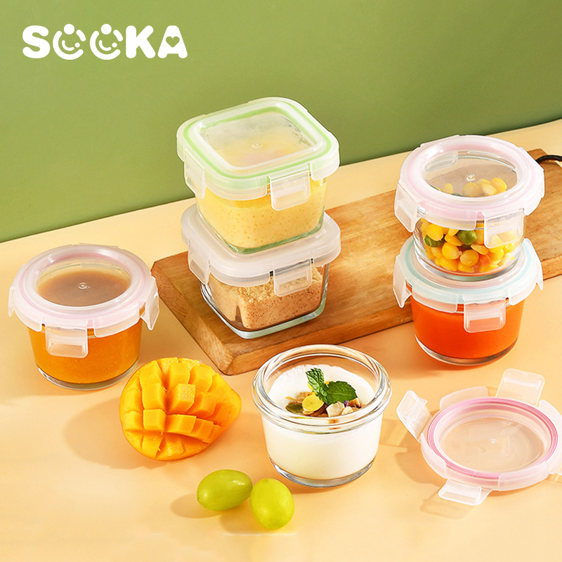 SOOKA Tempat Mpasi Kotak Kontainer Kaca Anti Tumpah Ukuran 130/160ml BPA Free SK-ECA1147