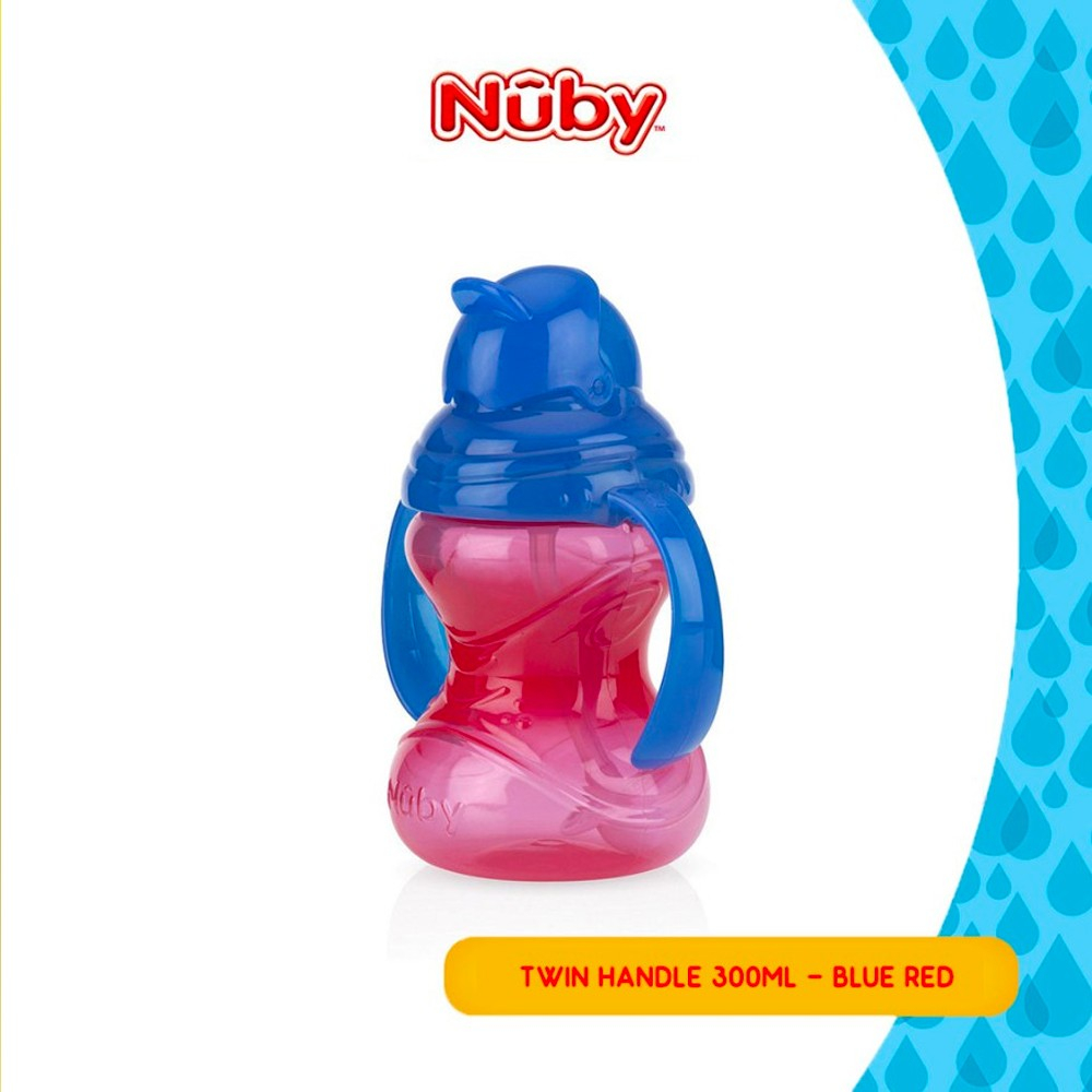 Nuby Twin Handle Flip With Straw Botol Minum Anak 12m+ 300 ml - Pink Green / Blue Green / Red