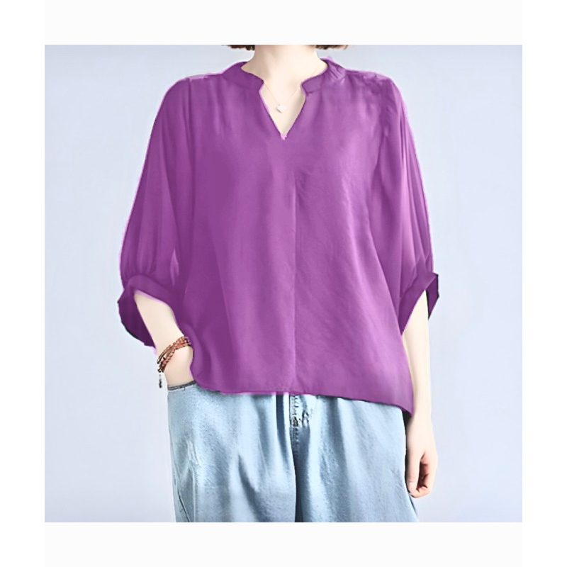 Blouse Polo Linen Big Size Jumbo | Blouse Korean Style Atasan Jumbo Wanita