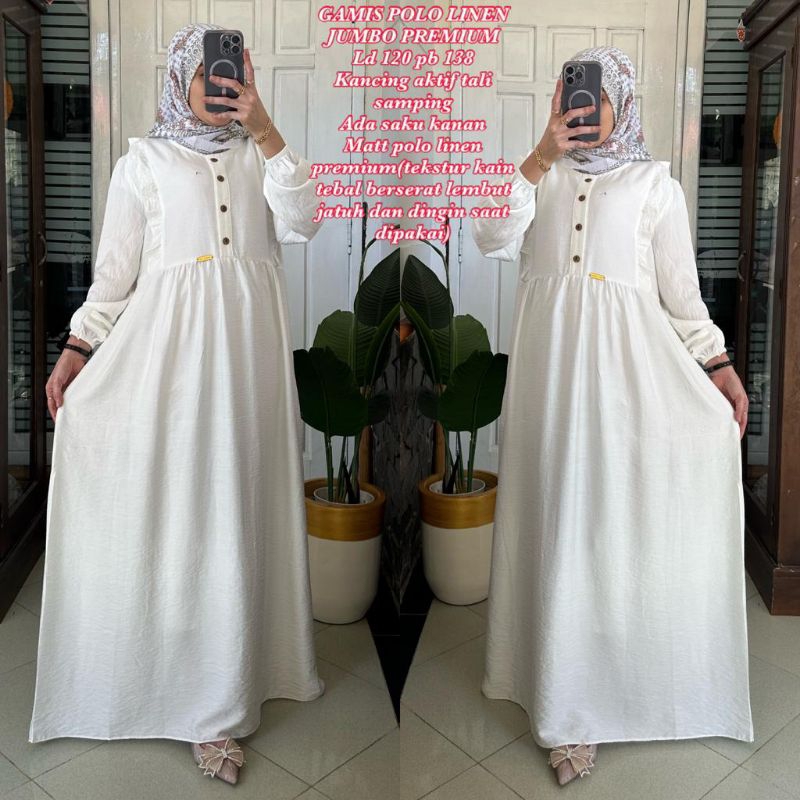 GAMIS LINEN PREMIUM TERBARU JUMBO KANCING BUSUI