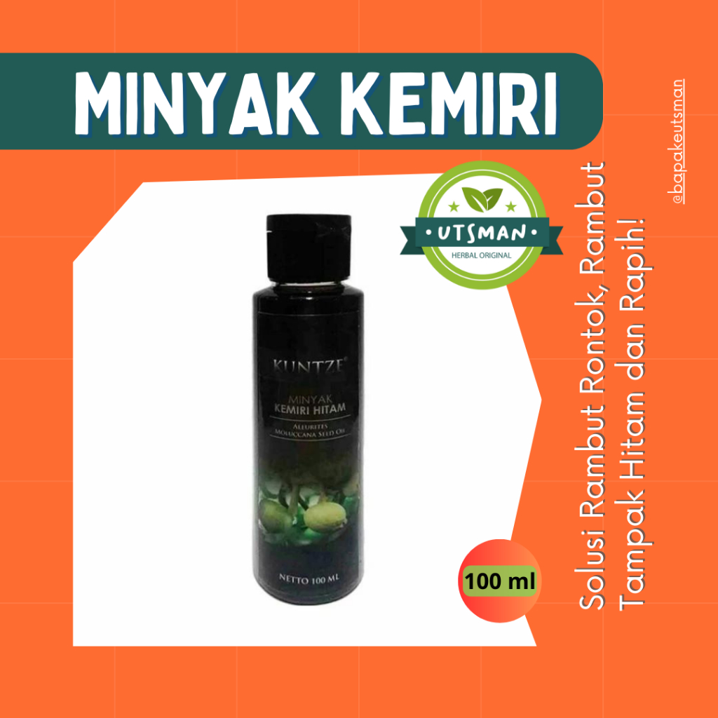 Minyak Kemiri Murni Alami BPOM Penumbuh Penebal Rambut Bayi Dewasa Brewok Kumis Jambang Janggut Alis - Kuntze Minyak Kemiri Hitam Original BPOM - Penumbuh Rambut BPOM 100ml