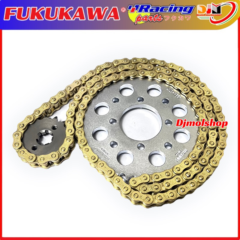 Gir Set Gear Paket Racing Satria FU FI 428H 38T 14T 120L Plus Rantai Gold Fukukawa