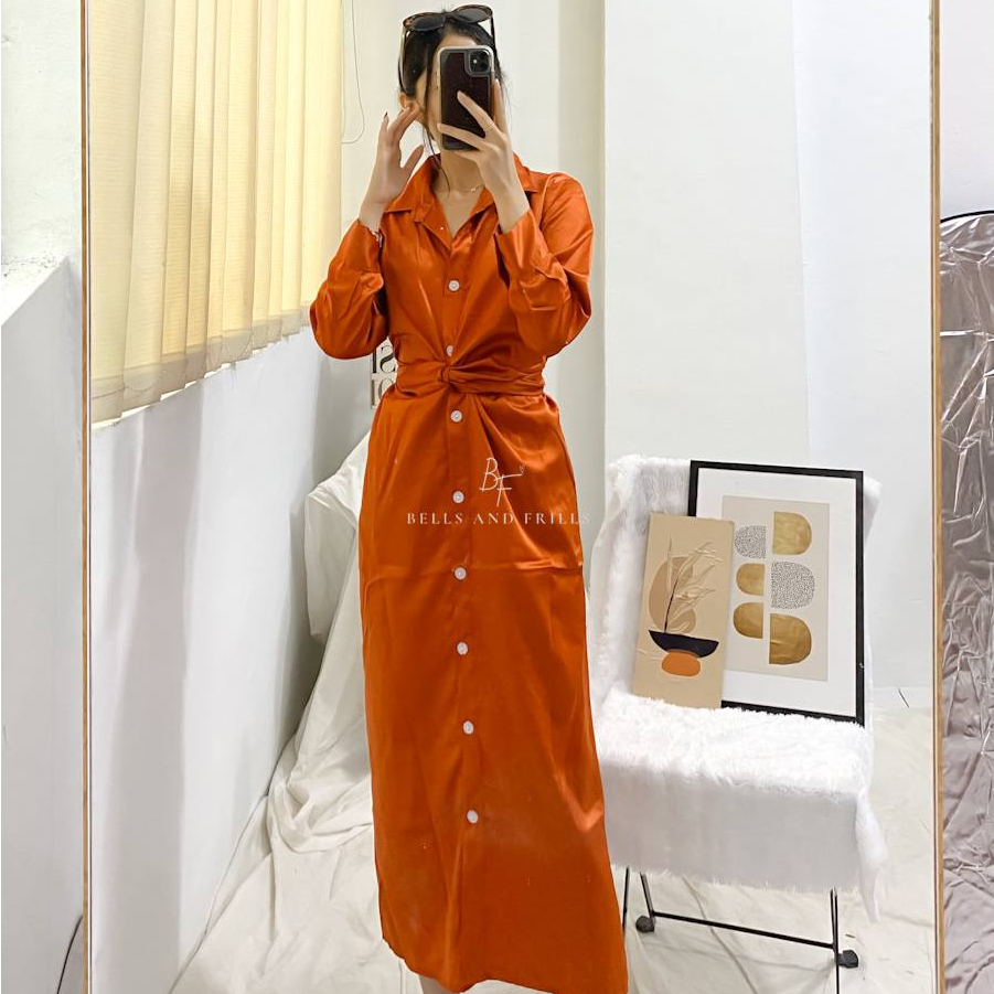 MOLITA Dress Satin Casual / Tunik Modern Dress Lilit / Shirt Dress Wrap Skirt / Ribbon Tied Dress