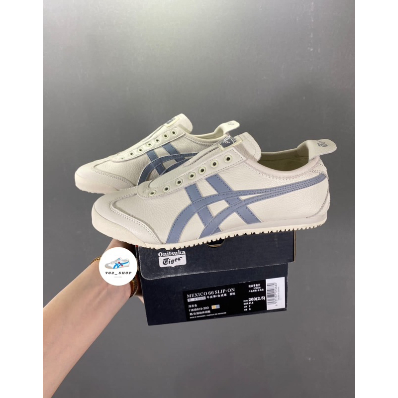 Sepatu Onitsuka Slip On Leather Cream Blue