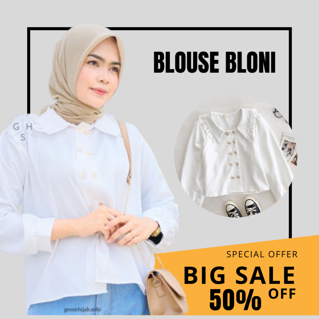 Blouse Bloni Full Kancing Daily Busui Wanita Blouse Moscrepe Premium