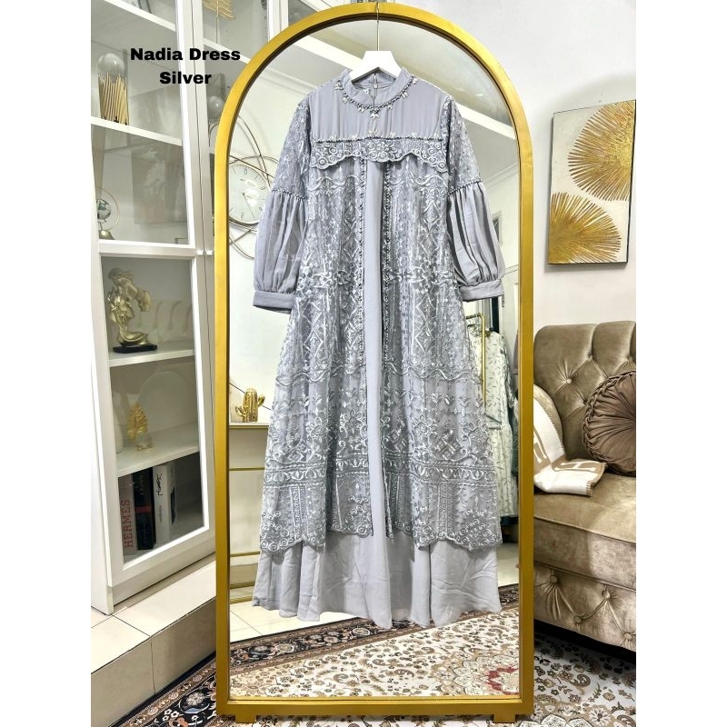 Gamis Nadia Dress Tile kombinasi Seruty Baby Doll / Gamis Pesta / Gamis / Gamis Terbaru / Gamis Tile / Gamis Kondangan / Gamis Seragaman Keluarga / Gamis wisuda / Gamis Modern / Gamis mutiara / Gamis Seruty / Gamis Pengantin