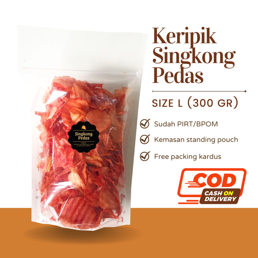 [DELISH SNACKS] Keripik Singkong Asin / Balado / Lada / Keju (L) 300gr / Snack Cemilan Camilan Pedas Gurih