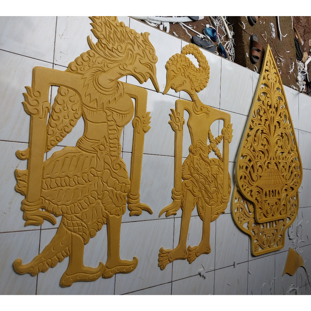 wayang ukir spon karet 3D sepasang rama dan sinta + 2 gunungan kelir 3D