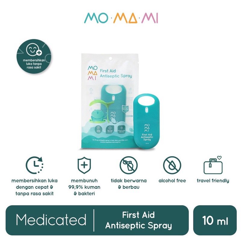 Momami First Aid Antiseptic Spray 10ml Pembersih Luka Bayi Anak Semprot Antiseptik Mencegah Infeksi P3K Bayi Traveling Tanpa Rasa Sakit Cepat Kering
