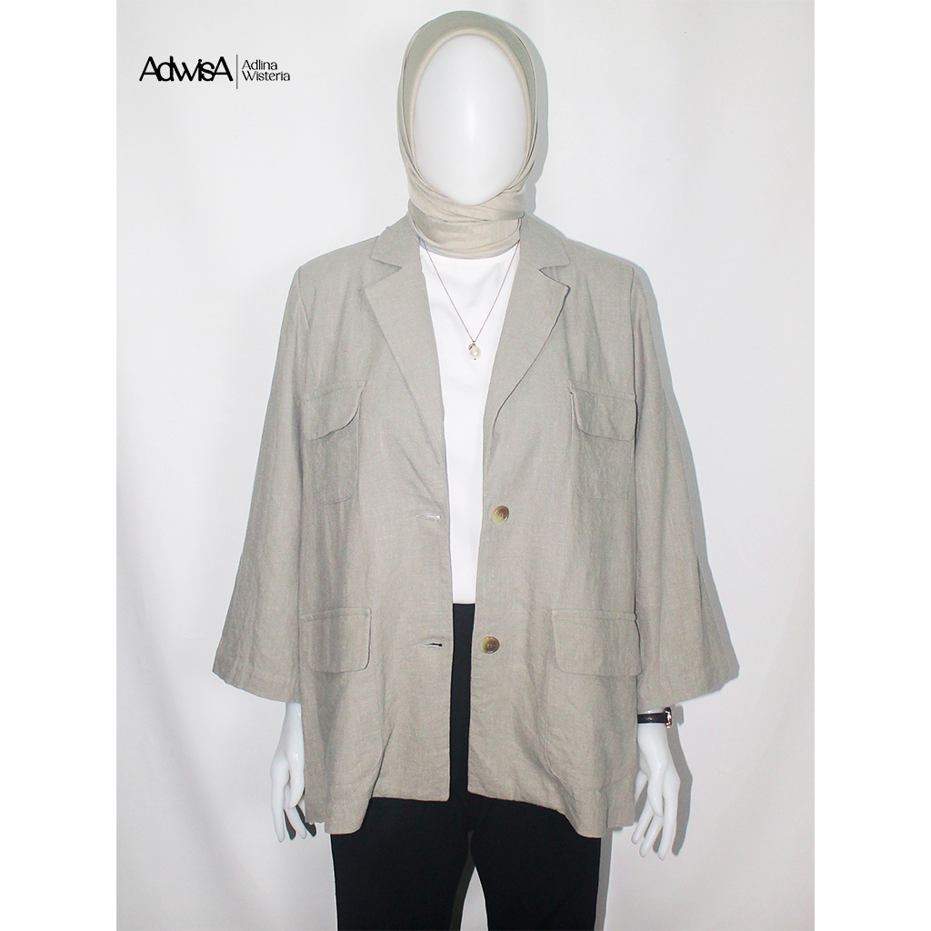 [NETT] CINOH Linen Pocket Outer Blazer 2 Buttons - Sage Green (All Size fit to XL) | AdwisA