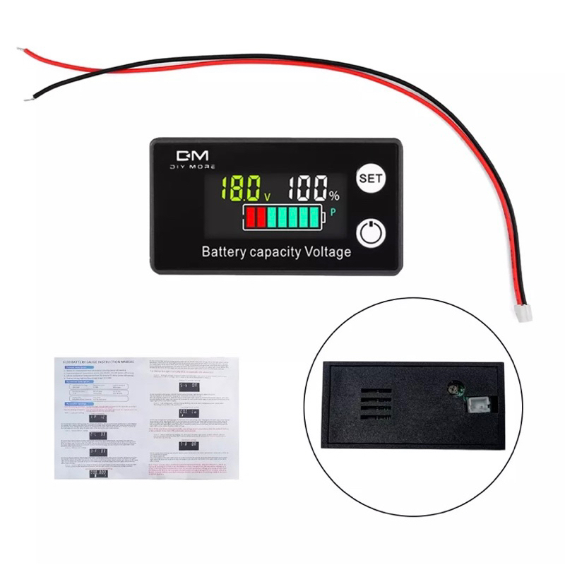 Monitor Kapasitas Baterai 8sampai100v Battery Meter 12v 24v 48v Pengukur Indikator Tegangan Persenan Daya Baterai