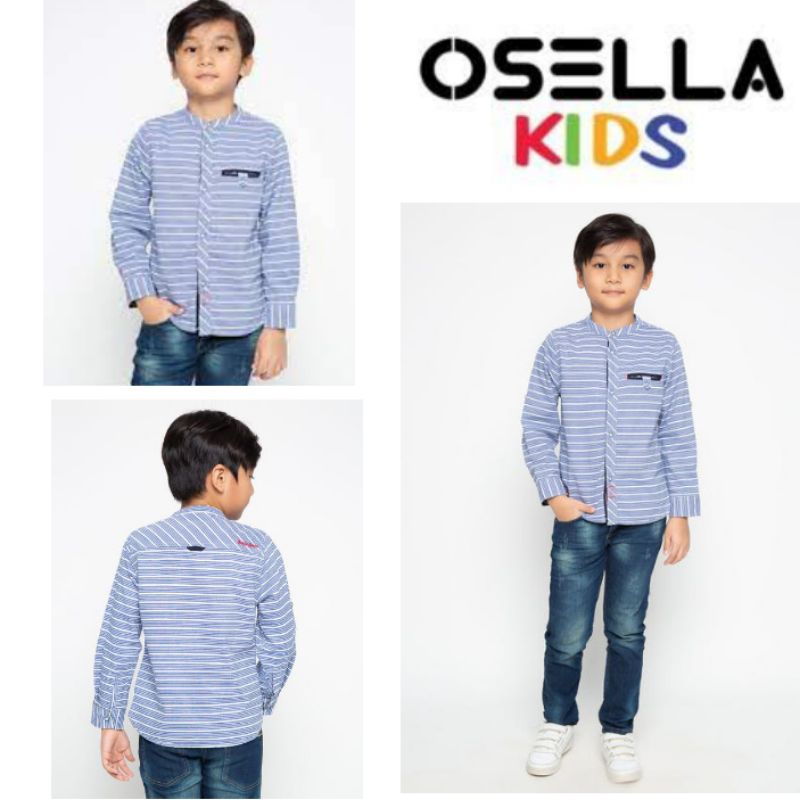 Osella Baju Anak Laki - Laki Kemeja Lengan Panjang Stripe Navy