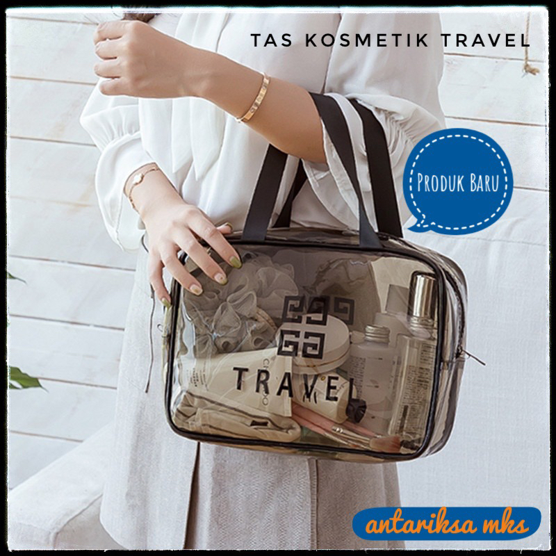 (Baru) TAS KOSMETIK Travel Pouch Transparan Tempat Make Up Bag Peralatan Alat Mandi Transparant Anti Air