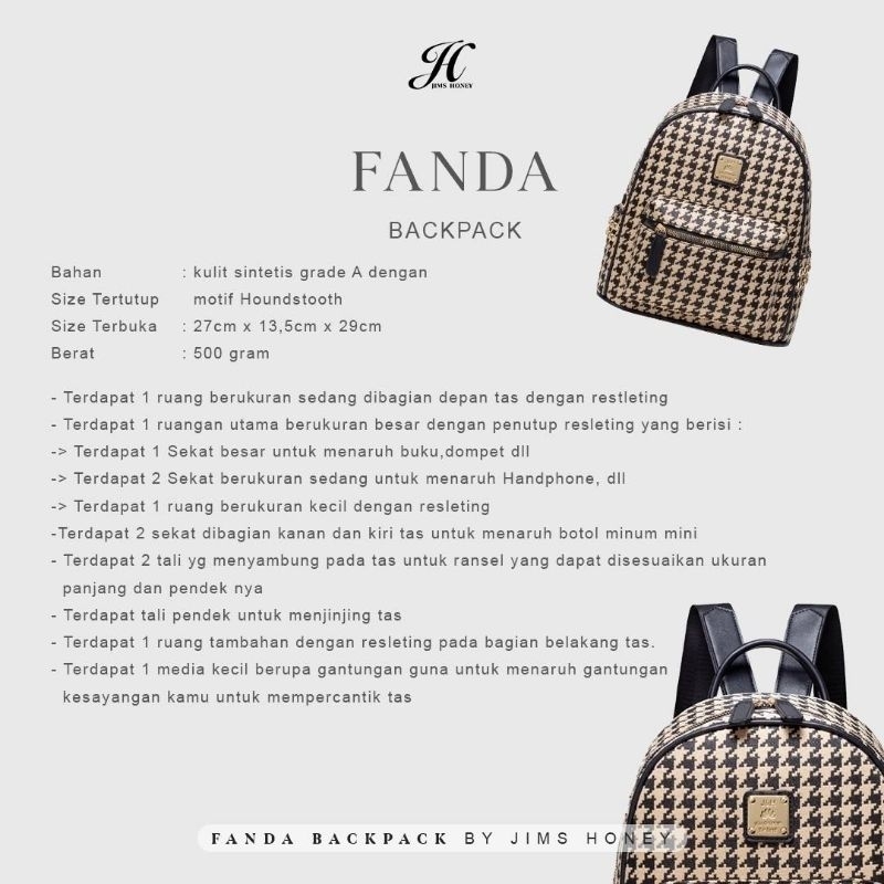 Ready Stok Fanda backpack by Jims Honey