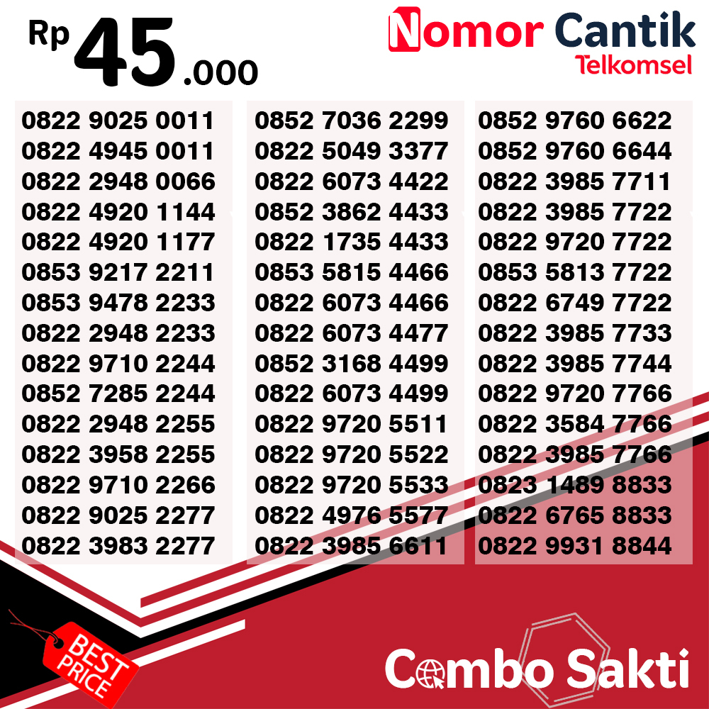 Nomor Cantik Telkomsel Combo Sakti Rapi Termurah