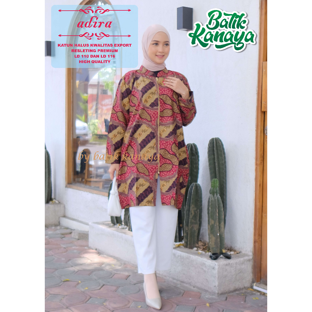 ADIRA Atasan Baju Batik Wanita Bahan Katun Kualitas Ekspor Busui Resleting Jumbo