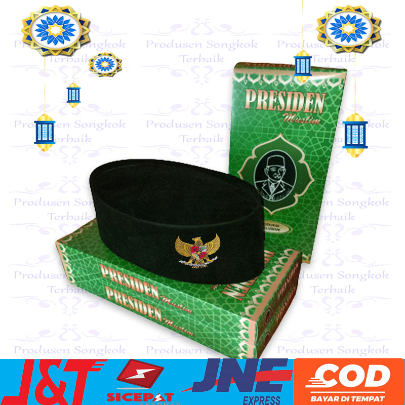 PROMO PECI SONGKOK KOPIAH PRESIDENT MUSLIM ANAK DAN DEWASA HITAM MOTIF BORDIR LOGO GARUDA
