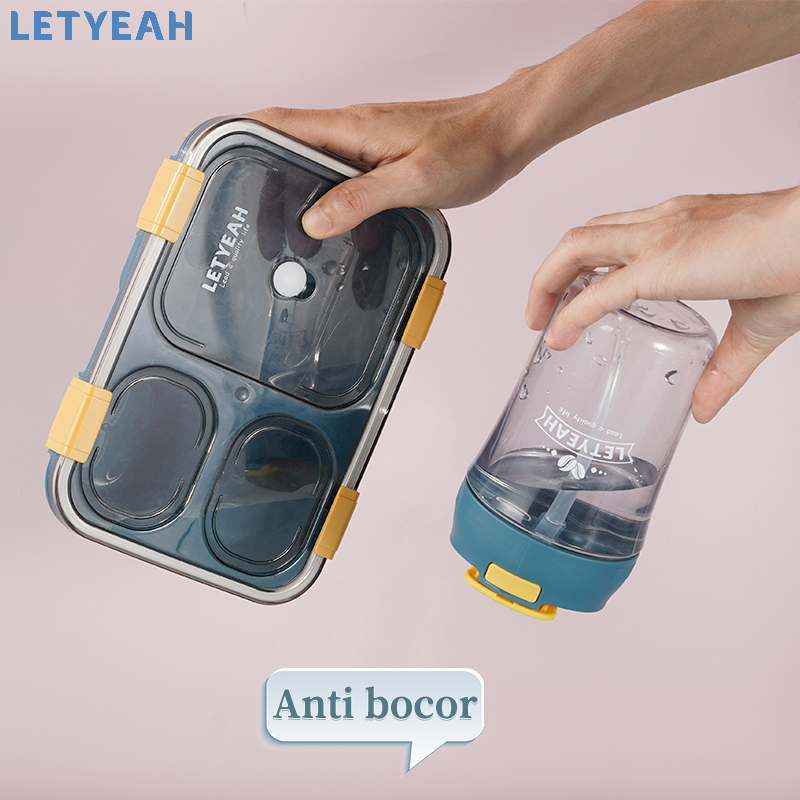 letyeah 850ml Kotak makan set lunch box dengan Botol minum 460ml dan tas bekal