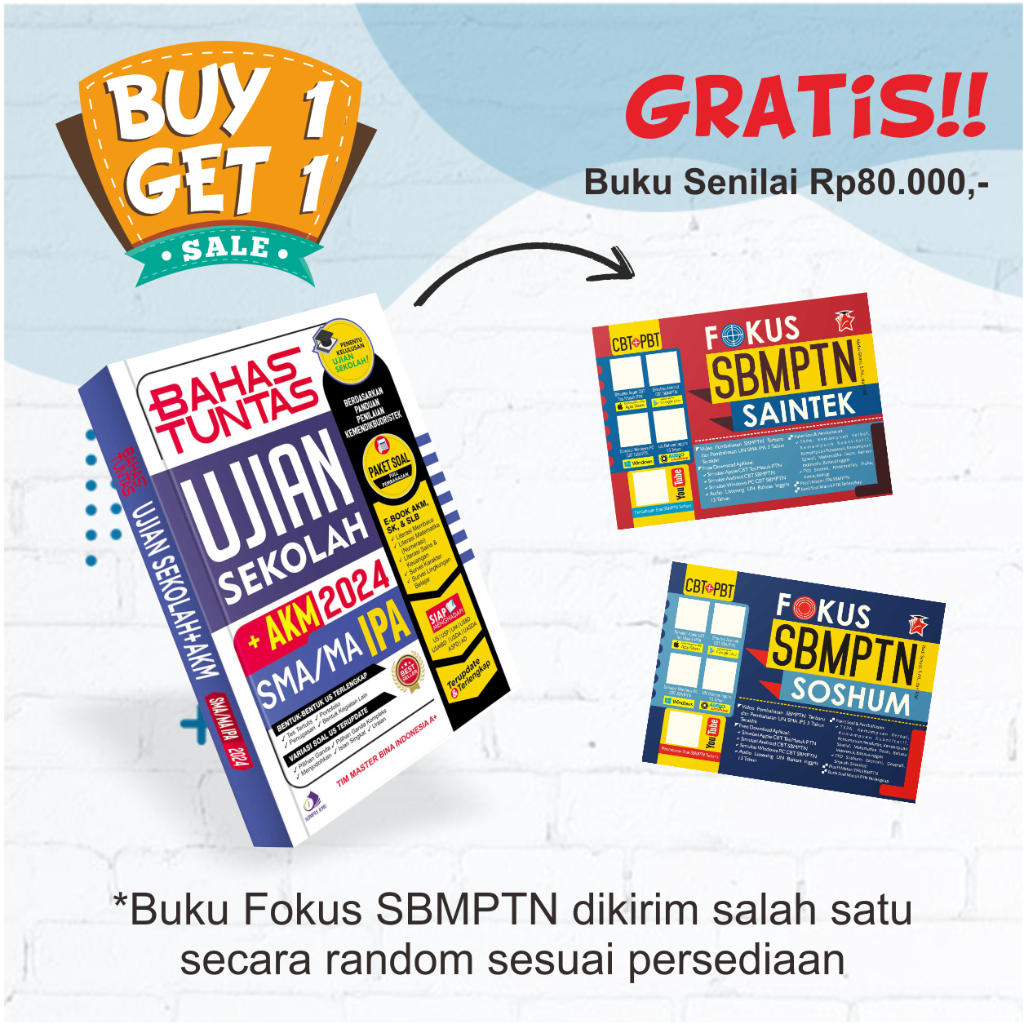 Buku Ujian Sekolah SMA IPA - BAHAS TUNTAS UJIAN SEKOLAH + AKM SMA/MA IPA 2024 + Gratis FOKUS SBMPTN