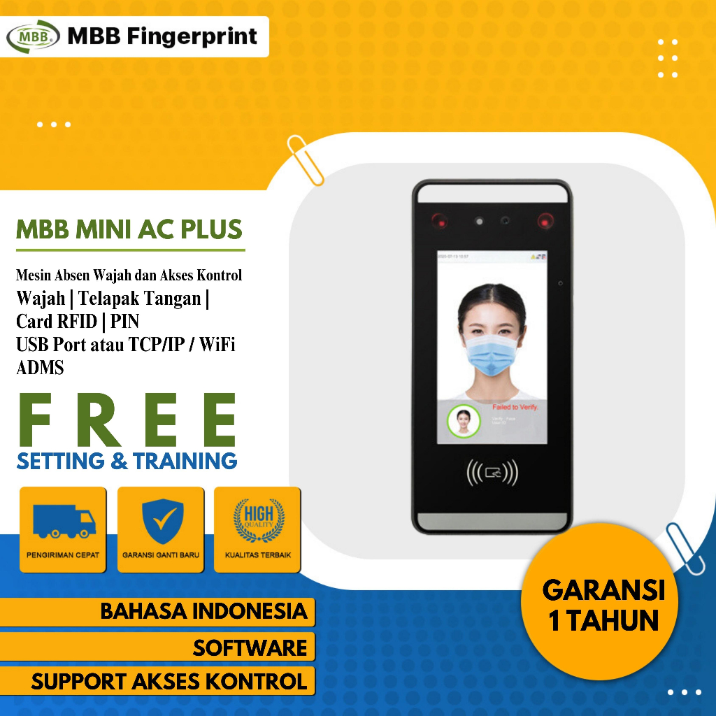 MBB Mini AC Plus/Mesin Absen Scan Wajah Telapak Tangan Kartu RFID/Support Wifi/Mesin Absensi dan Aks