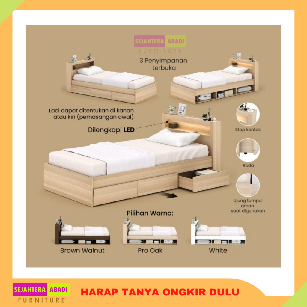 ranjang kayu divan kayu samara bd100 prodesign tempat tidur plus laci Lampu LED Bed Room Set Dipan l