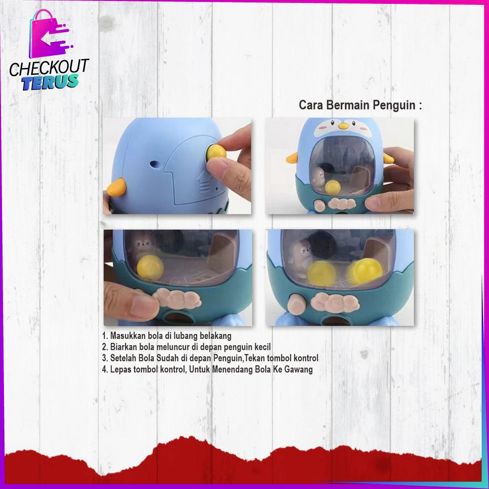 CT M322 Mainan Anak Ayam Bola Mini Lucu Karakter Penguin Mainan Interaktif Mesin Ketapel Bola Basket Anak Sepak Bola Jari Mini