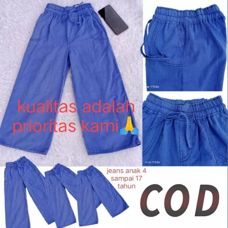 celana kulot jeans anak perempuan highwaist tanggung 4-17 tahun celana remaja kulot remaja kulot wan