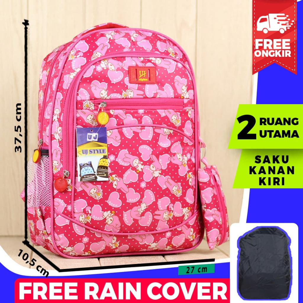 Tas Anak Perempuan Sekolah SD UJ Style Melody Pink Ransel Sekolah Anak Model Korea Free Tempat Pensil dan Raincover