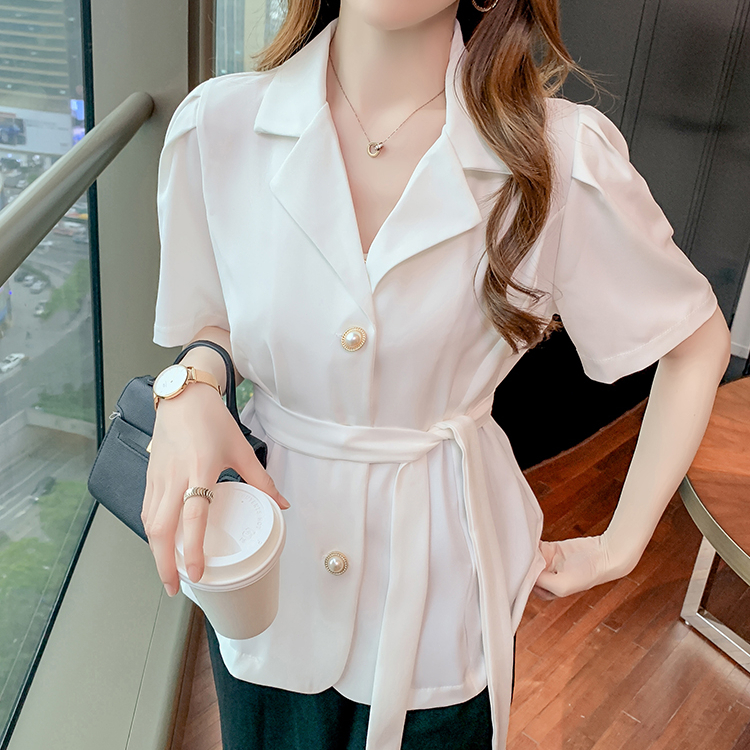 MOOGU ♡ Kemeja korea setelan warna solid wanita atasan
