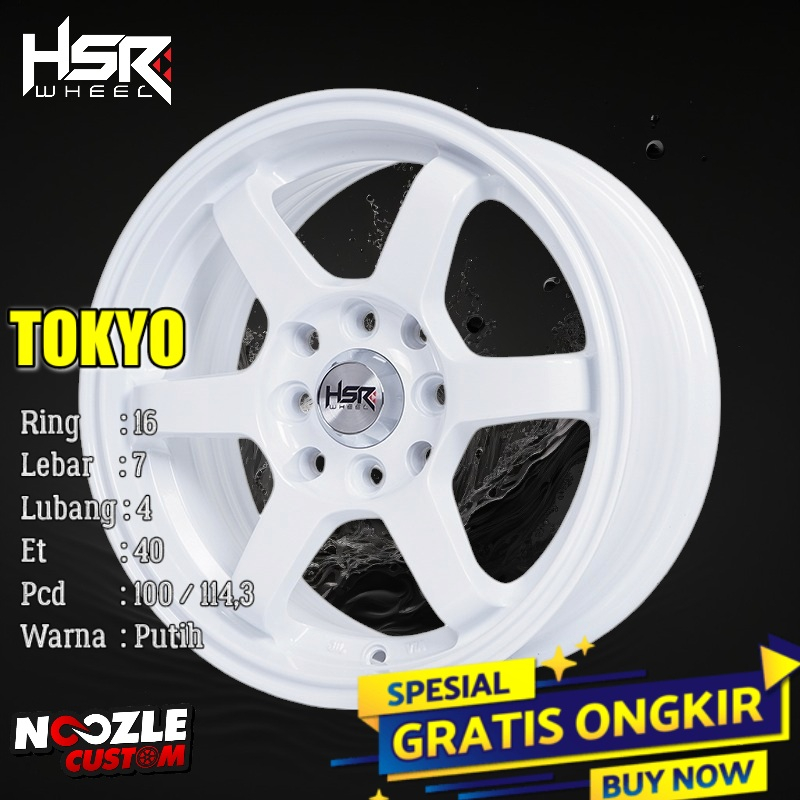 VELG MOBIL R16 WARNA PUTIH TYPE HSR TOKYO PELEK RACING LUBANG 4 HSR