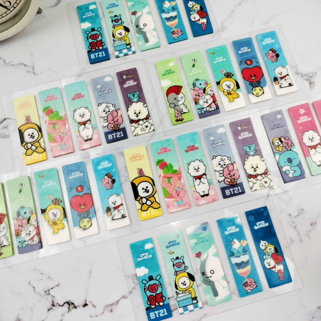 PEMBATAS BUKU BTS21 1 PACK ISI 5 SET (1 SET ISI 10 LEMBAR) CUTE LUCU STICKY NOTES BT WARNA WARNI LENGKAP ALAT TULIS PERLENGKAPAN SEKOLAH ANAK BEST QUALITY BISA COD