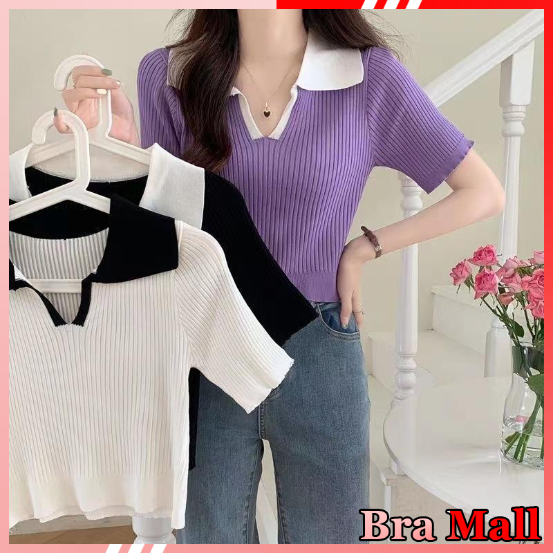 【 Bra Mall 】BJ-005 Atasan Rajut Import Wanita Premium Kekinian Korean Style | Baju Rajut Lengan Pendek Import Bahan Adem | Knitwear Wanita