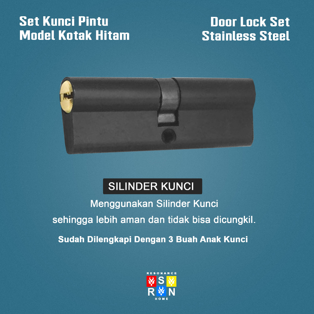 Kunci Pintu tanggung Gagang Kotak Hitam / 20 Cm Door handle Set RESONANCE HOME