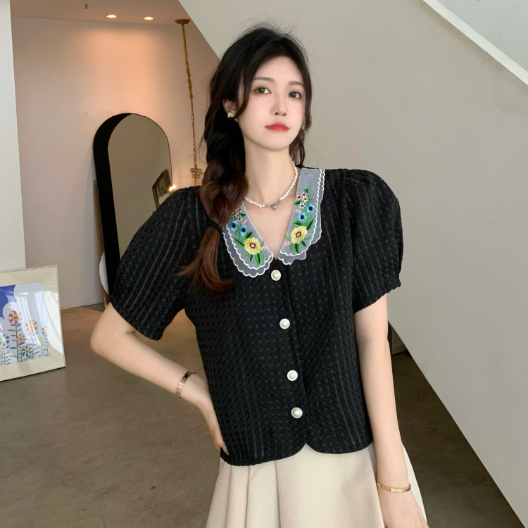 MOOGU ♡ Kemeja korea temperamen shirt lengan pendek wanita atasan