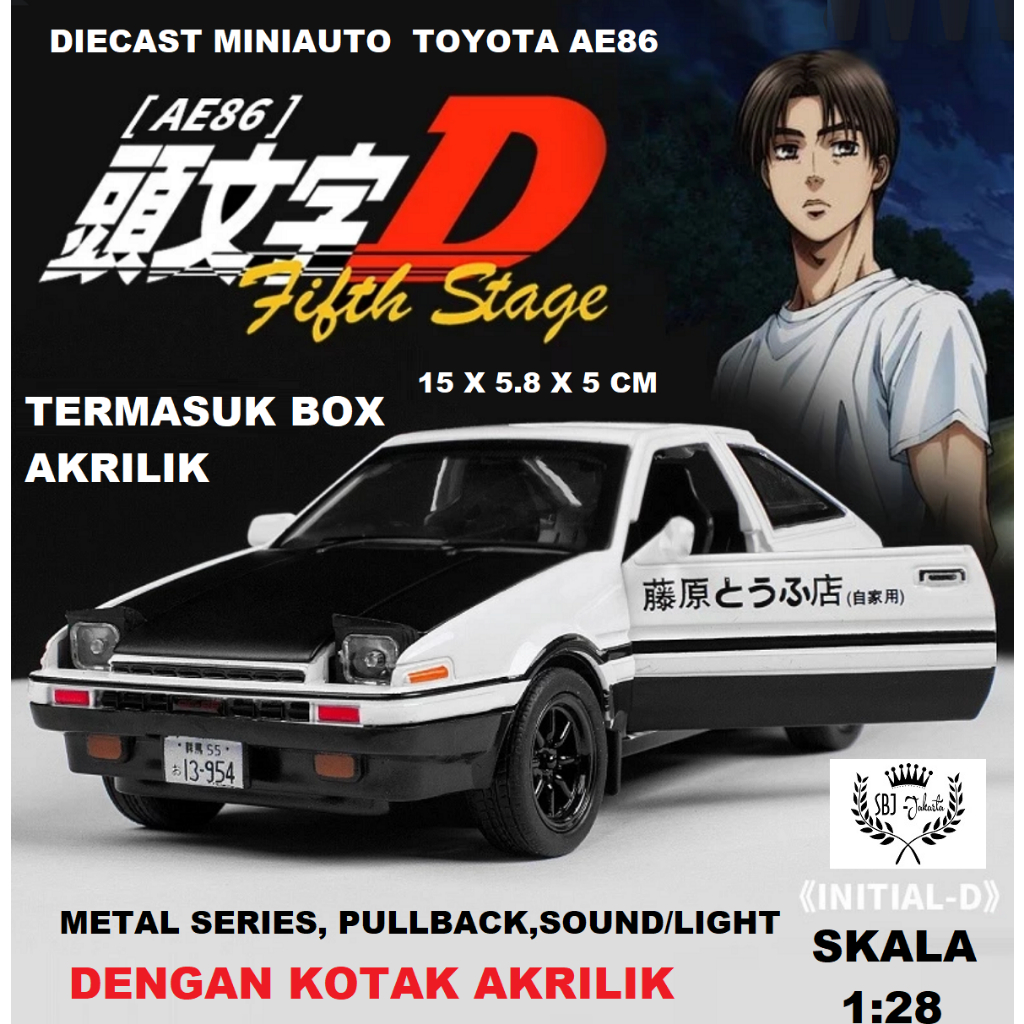 DIECAST MINIAUTO TOYOTA AE86 TRUENO INITIAL D Skala 1:28  ada BOX AKRILIK