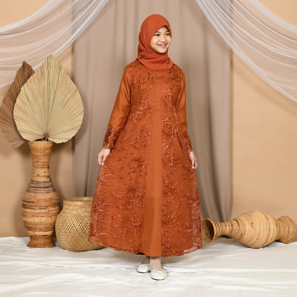 (PASTI REALPICT) GAMIS HANI ANAK MAXI 9-14th DRESS MUSLIM REMAJA BRUKAT TILE BORDIR LEBARAN IDUL FITRI