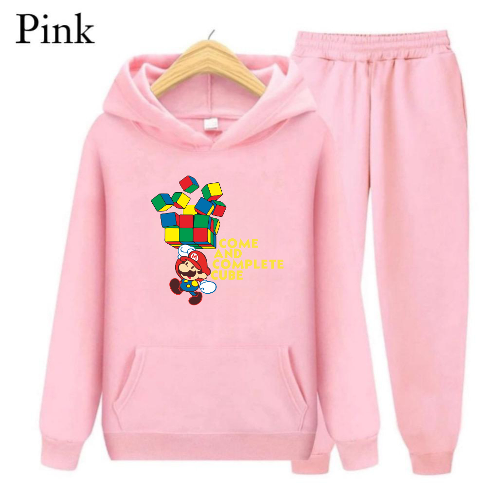 Setelan Sweater Hoodie Anak Mario Rubik Size S,M,XL