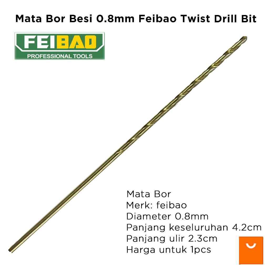 Mata Bor Besi 0.8mm Feibao Twist Drill Bit 0.8 mm