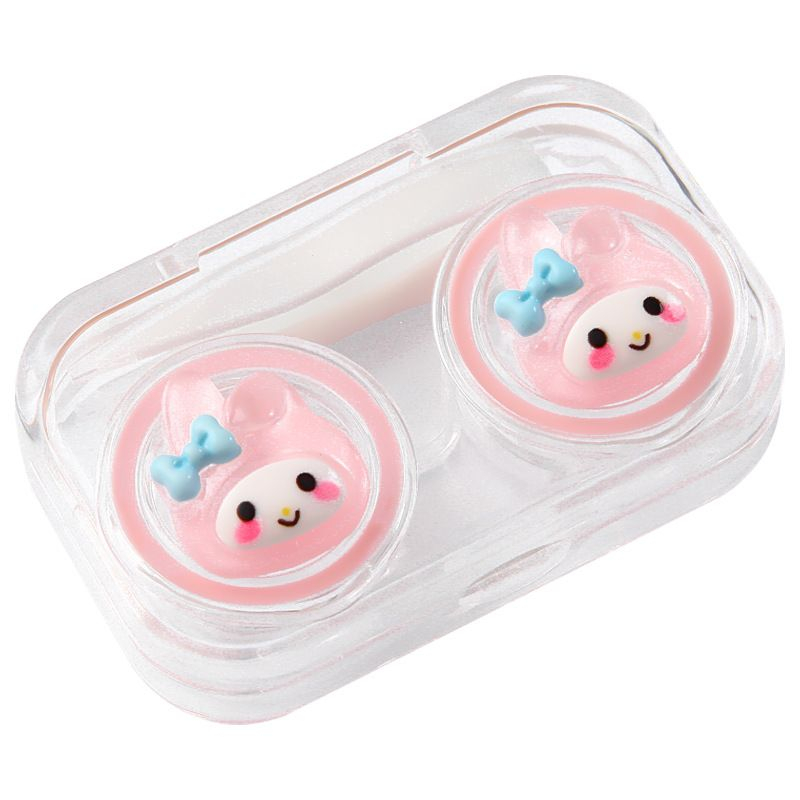 TS01- KL001 Kotak Tempat Softlens Bening Karakter Lucu Boneka Softlens Case Tempat Kontak Lensa + Penjepit + Tongkat