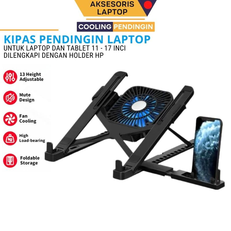 Taffware Stand Holder Cooling Fan Laptop Penyangga Laptop Portabel Dudukan Notebook Pendukung dengan Kipas Pendingin Dapat Dilipat Tinggi Dapat Disesuaikan