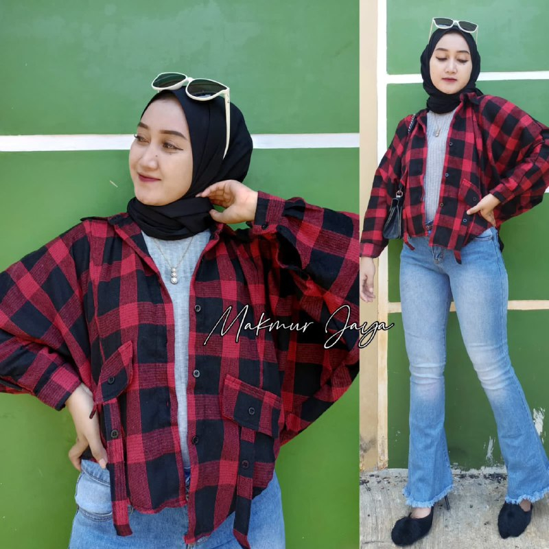 KEMEJA KOREA OVERSIZE FLANEL / KEMEJA BATWING KELELAWAR / KEMEJA WANITA JUMBO