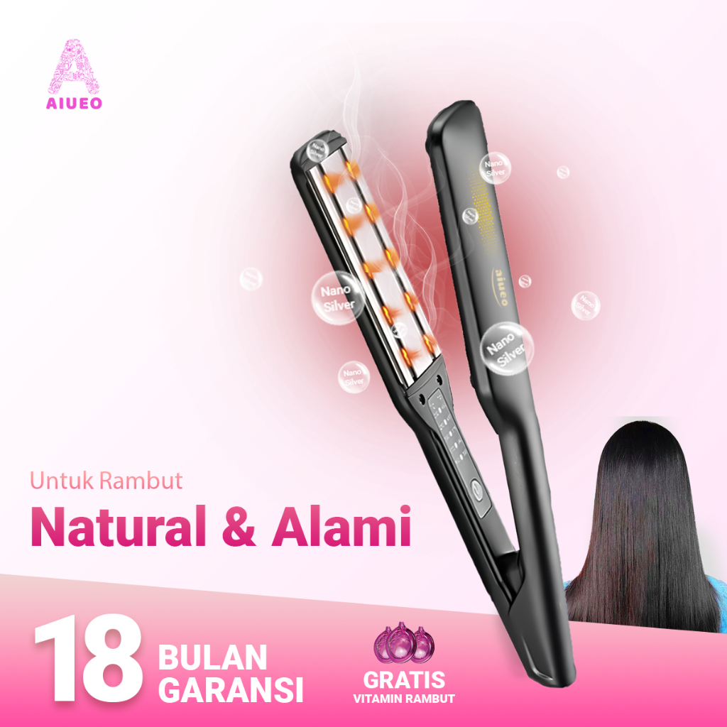 [GARANSI 18BLN] • Catokan Curly Hair Straightener AIUEO 2519 - Alat Catok 2in1 Meluruskan dan Keriting Blow Infrared Warna Hitam